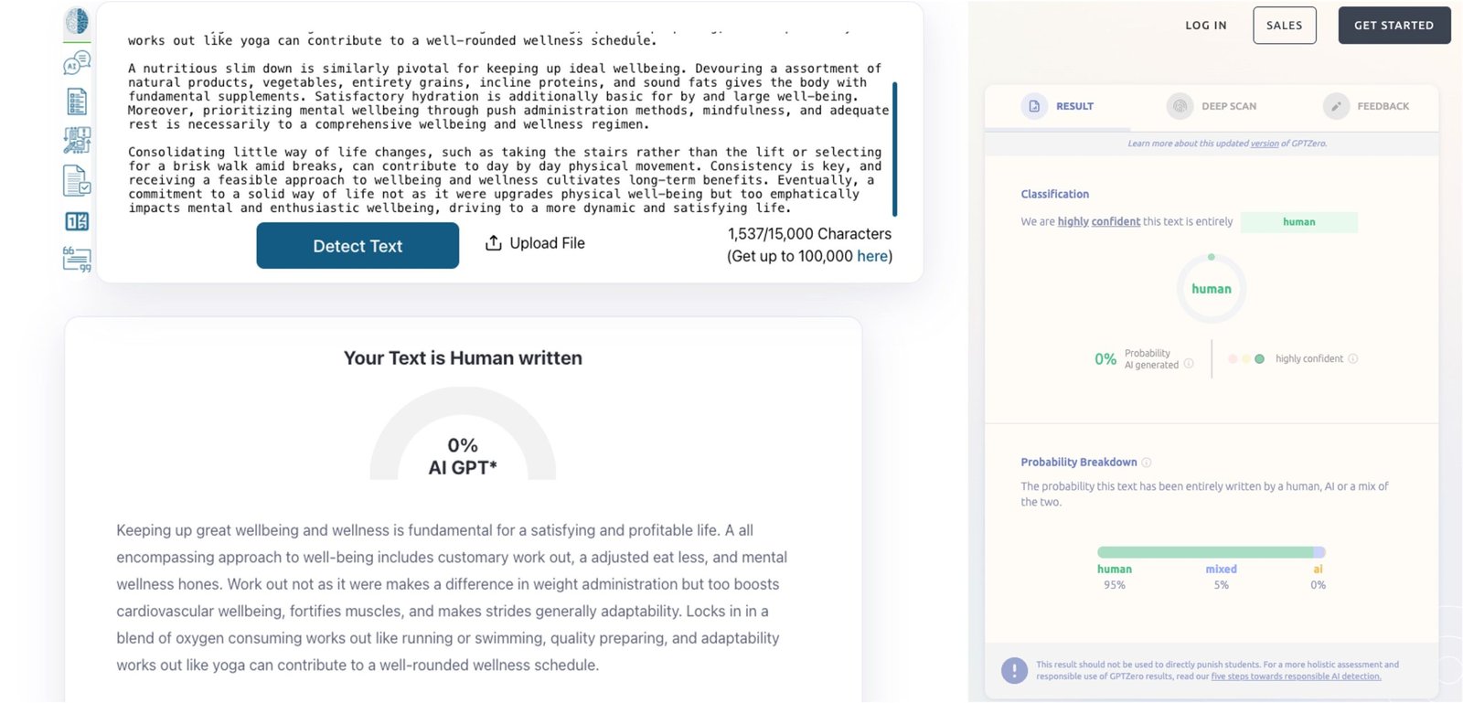 0% AI detection after Paraphraser.io