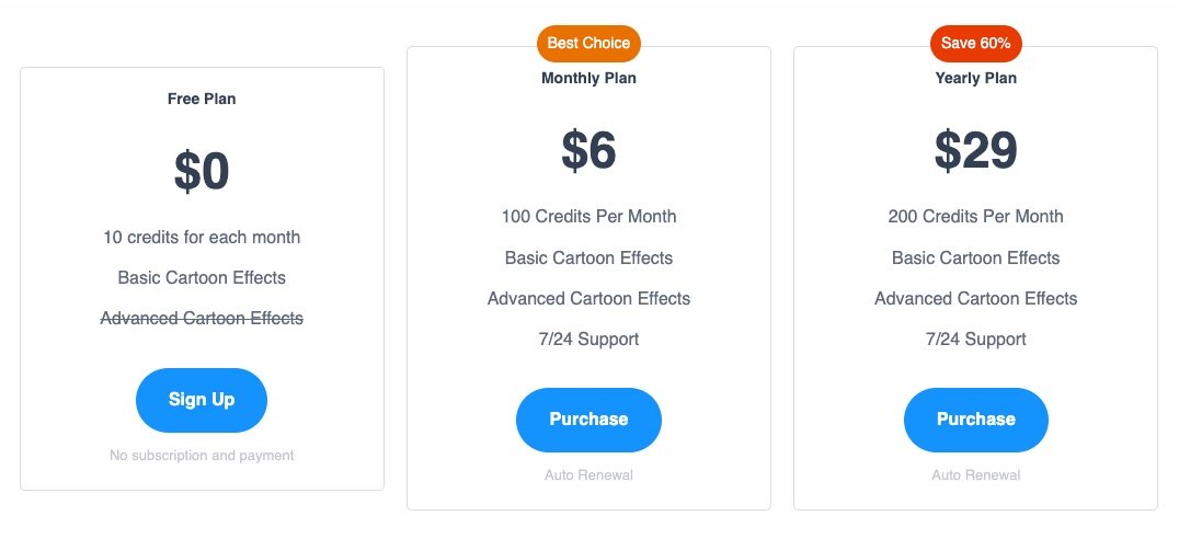 ImageToCartoon Price